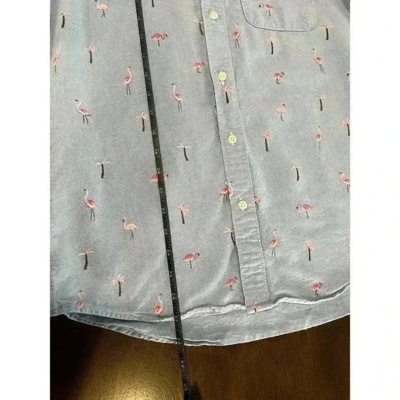 American Eagle Short Sleeve ButtonUp Flamingo Shirt Sz S Blue Pink Cotton (0189) - Picture 8 of 8